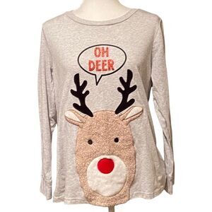 Holiday Time Fuzzy Reindeer Christmas Shirt Size Medium